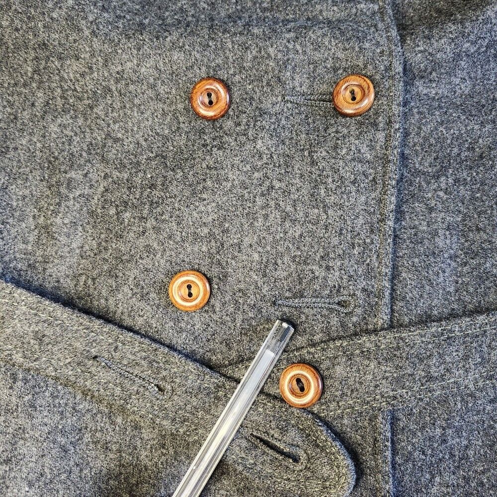 Vintage 60s Ladybug Tweed Jacket Grey Wool Crop Double Breasted Belted Size 9 - Picture 6 of 10